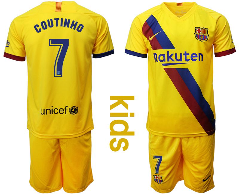 Youth 2019-2020 club Barcelona away #7 yellow Soccer Jerseys